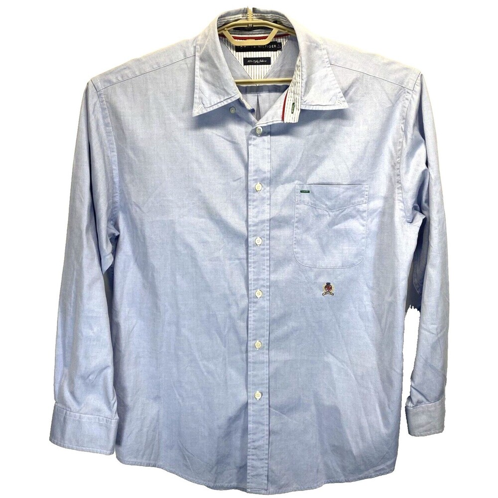 Tommy Hilfiger Men's L Dress Shirt Long Sleeve Button Down 80's 2 Ply Crown Logo